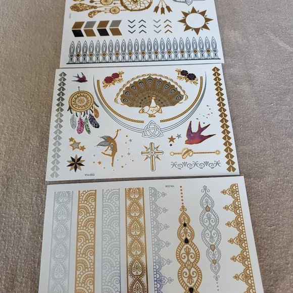 3 sheets Golden Silver Temporary Tattoo - Picture 3 of 13
